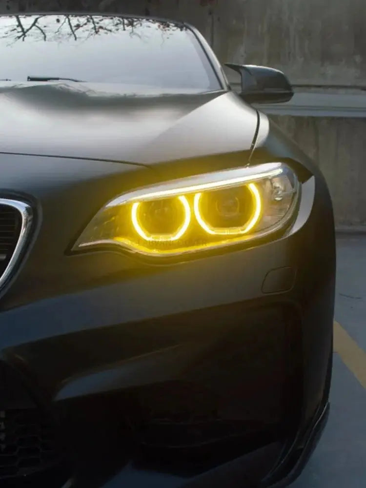 Luci diurne a LED gialle Angel Eyes per fari allo xeno BMW Serie 2 M2 F87 F22 F23 2014-2017, chip CSL rosso/blu per luci diurne 7388924