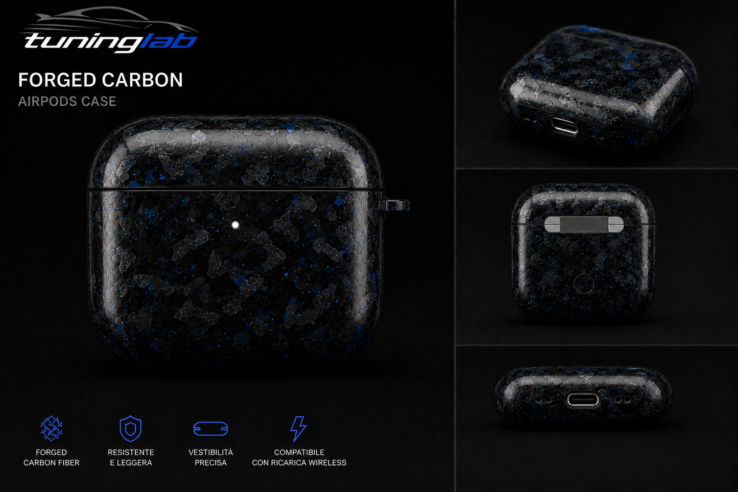 Custodia in Vera Fibra di Carbonio Forgiata per Apple AirPods Pro (1ª, 2ª e 3ª Generazione) e AirPods 4