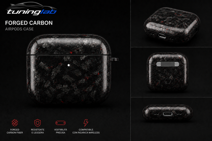 Custodia in Vera Fibra di Carbonio Forgiata per Apple AirPods Pro (1ª, 2ª e 3ª Generazione) e AirPods 4