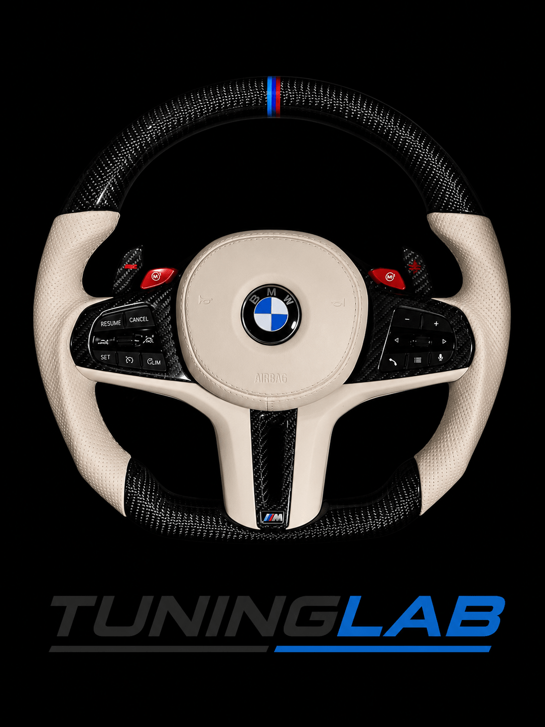 Volante BMW M Performance in Carbonio e Pelle Avorio - TuningLabTuningLabVolante BMW M Performance in Carbonio e Pelle AvorioVolante BMW M Performance in Carbonio e Pelle AvorioTuningLab